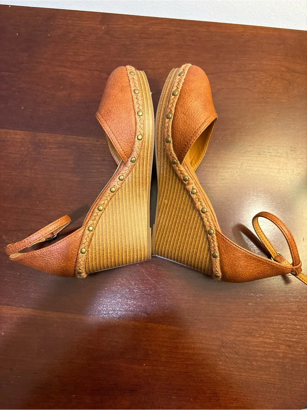 Maurices Cognac Brown Ankle-Strap Wedge Espadrilles size 7.5